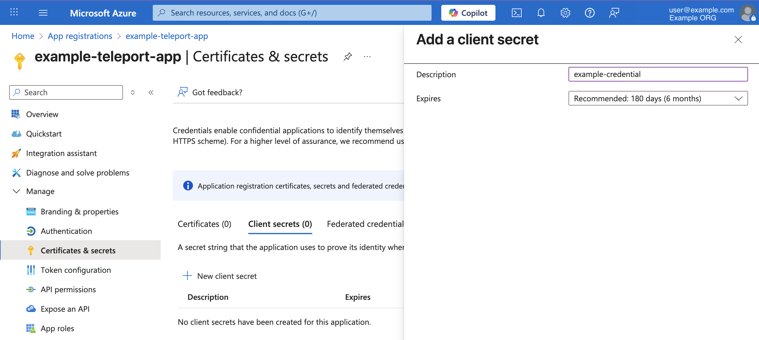Entra ID OIDC client credential